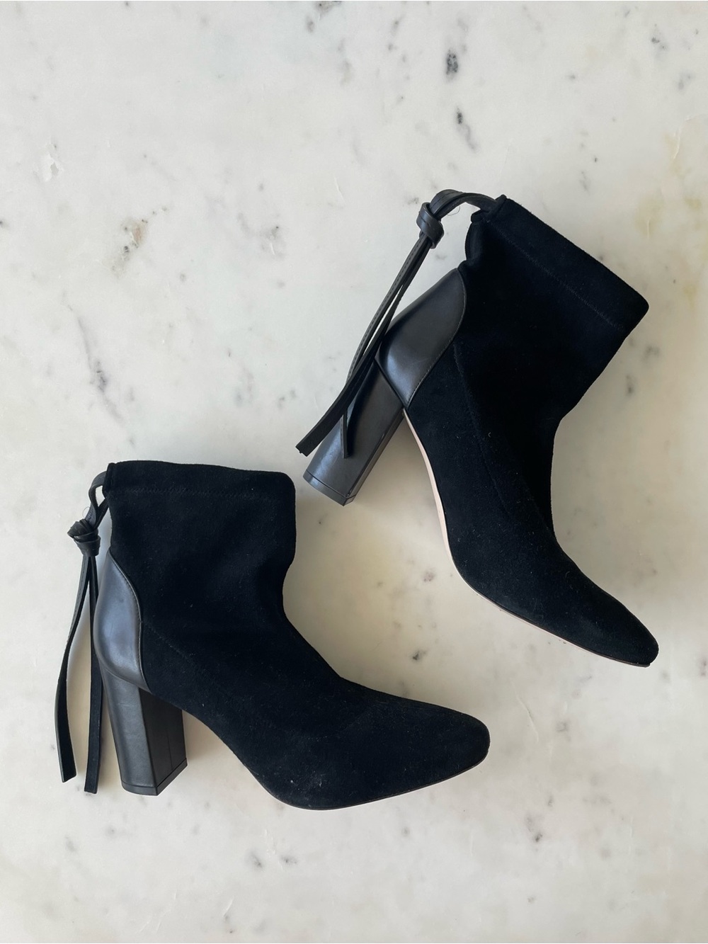 Stuart Weitzman Black Suede & Leather Ankle Booties
